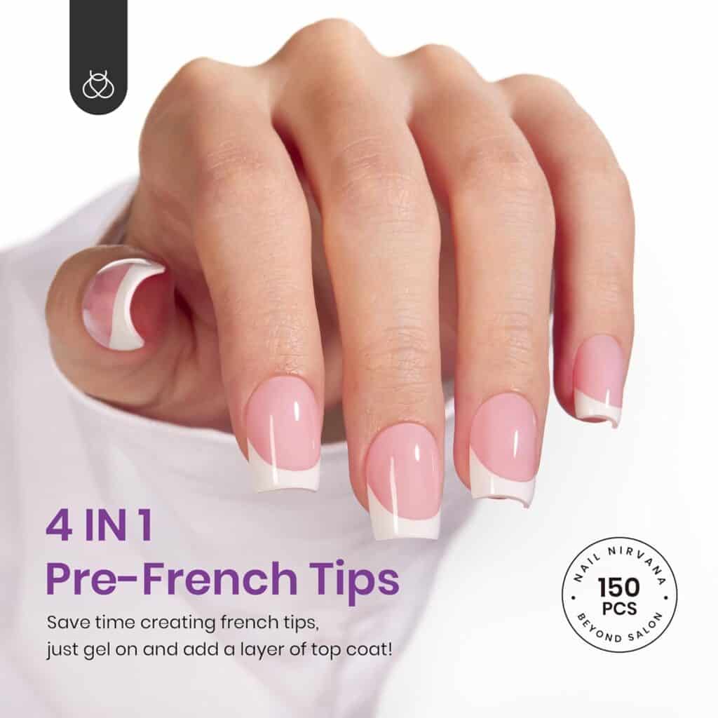 French Tip Press On Nails: 150 Pcs Pink Short Square Press